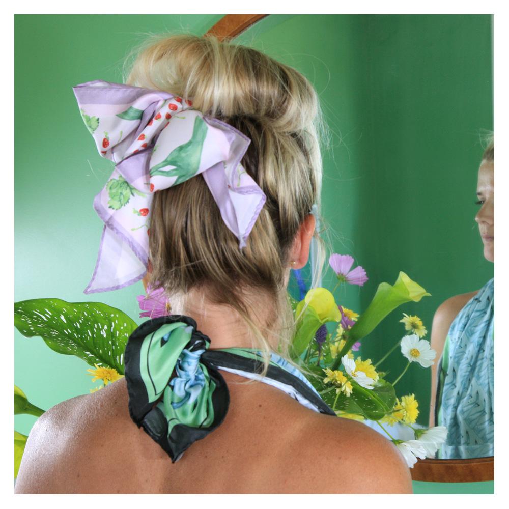 Walmsley and Cole, Green Fingers, Silk Scarf, Tied in hair