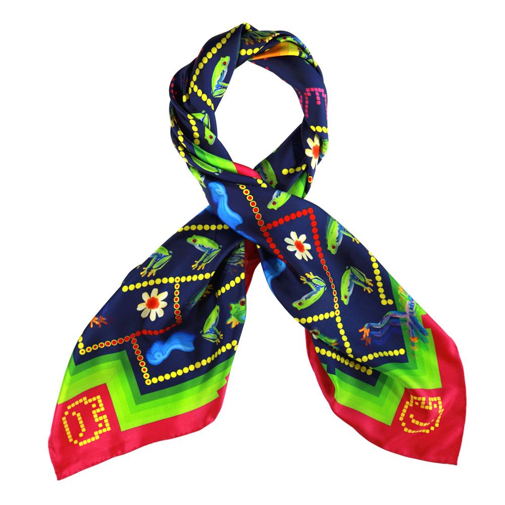 Walmsley and Cole, Frog Love, Silk Scarf, Tied