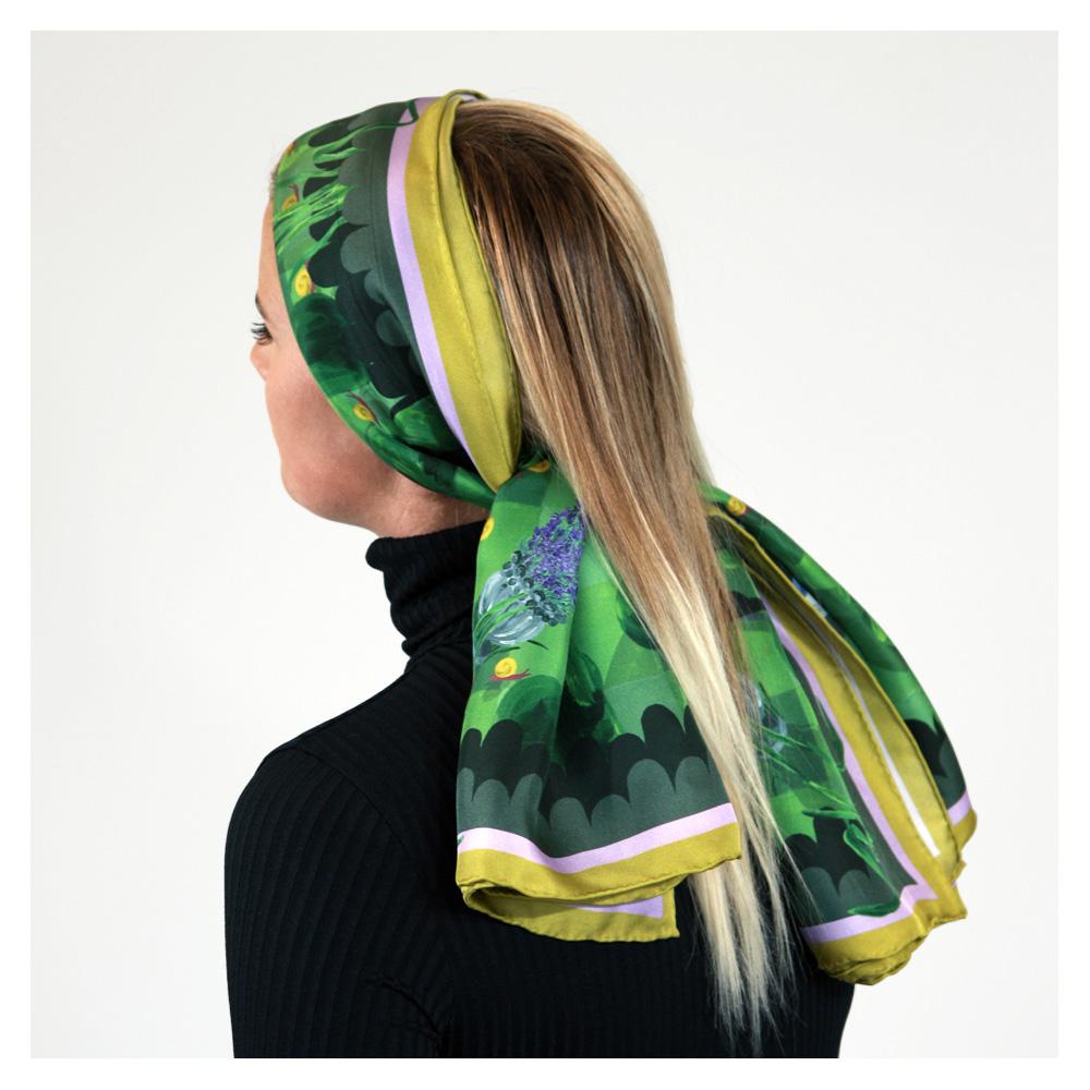 Walmsley and Cole, Moonlit Mystery Tour, Silk Scarf, Tied in hair